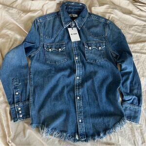 RE/DONE 50’s Western Denim Button Front Frayed Top— NWT